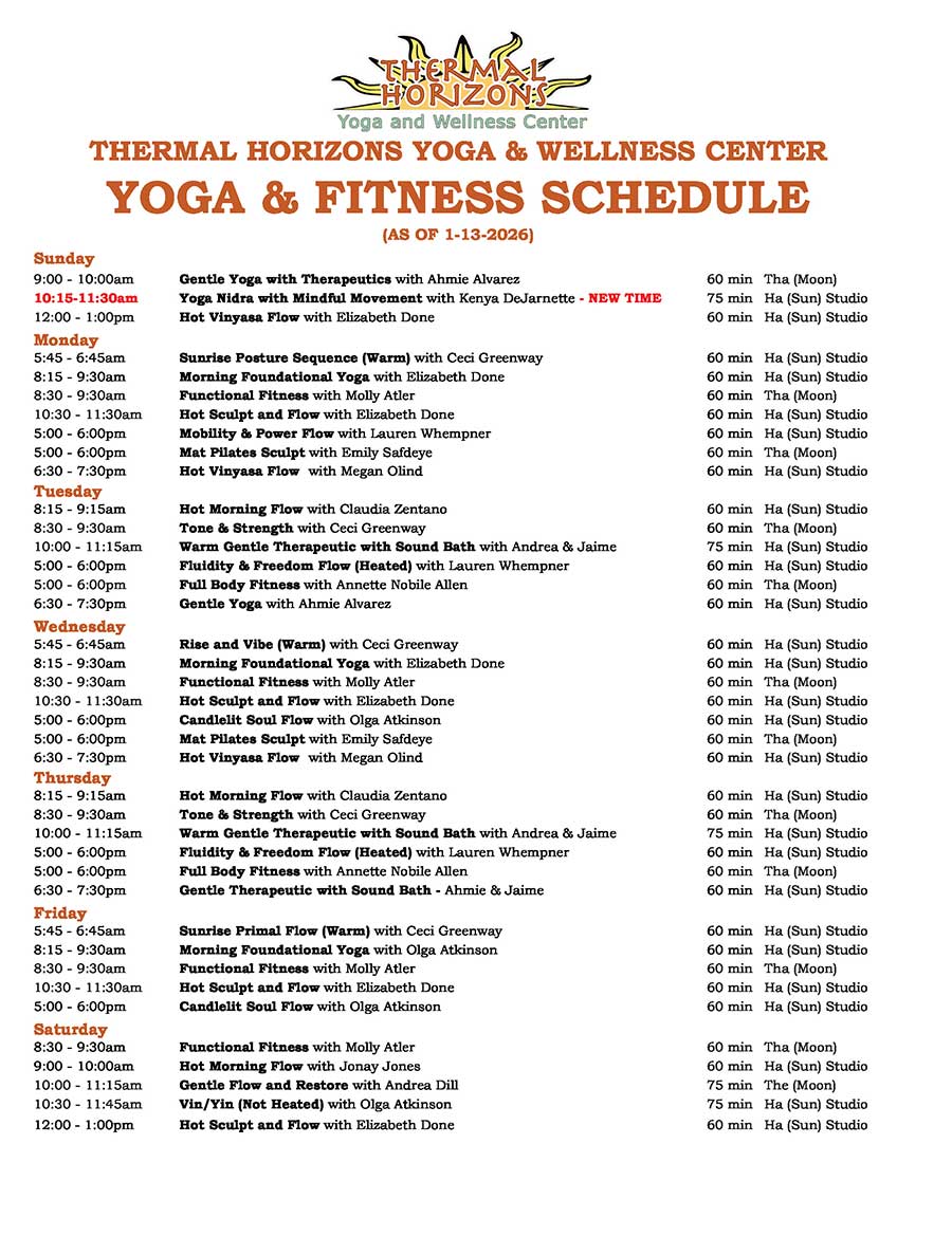WEEKLY YOGA SCHEDULE