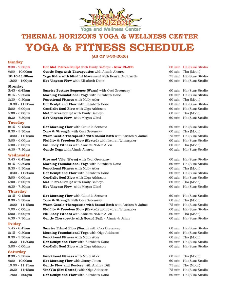 WEEKLY YOGA SCHEDULE